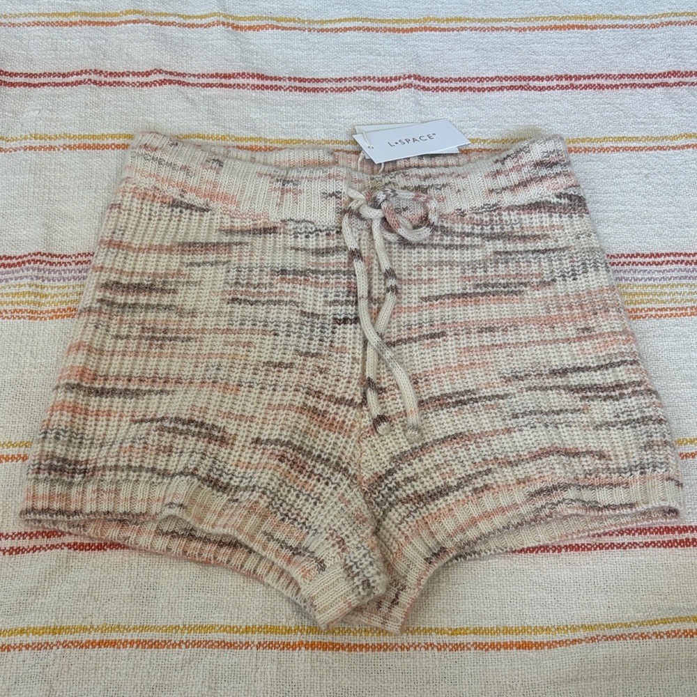 XS - NWT - L*Space - Layla Short - High Waist Knit Shorts - Cream and Brown